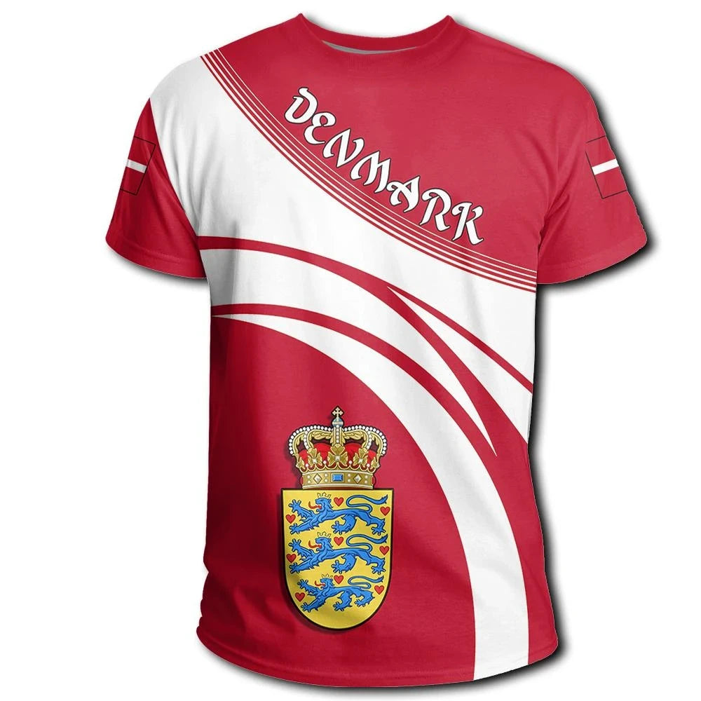 Denmark Coat Of Arms T Shirt Cricket Style RLT13 - Wonder Print Shop