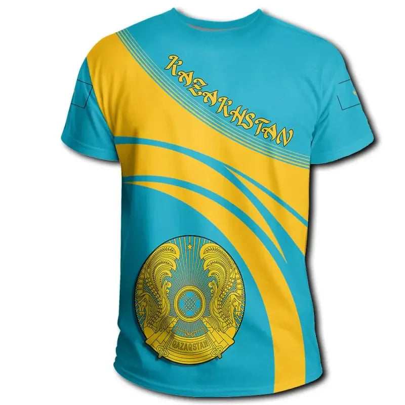 Kazakhstan Coat Of Arms T Shirt Cricket Style RLT8 - Wonder Print Shop