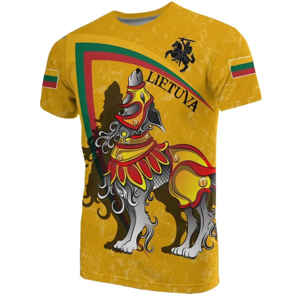 (Lietuva) Lithuania T Shirt Lithuanian Iron Wolf Yellow RLT6 - Wonder Print Shop