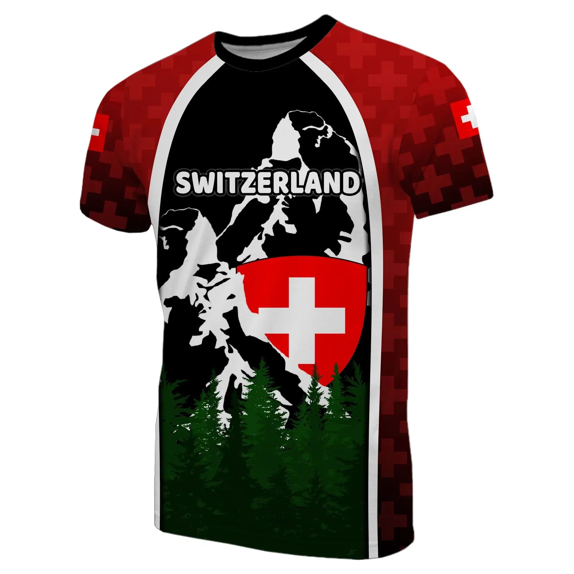 Switzerland T Shirt Coat Of Arms and Mountains RLT13 - Wonder Print Shop