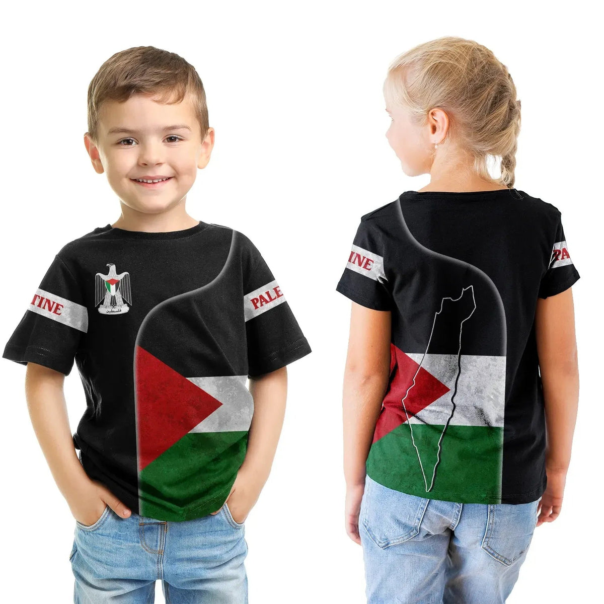 Palestine Flag T Shirt Kid Coat Of Arms RLT13 - Wonder Print Shop