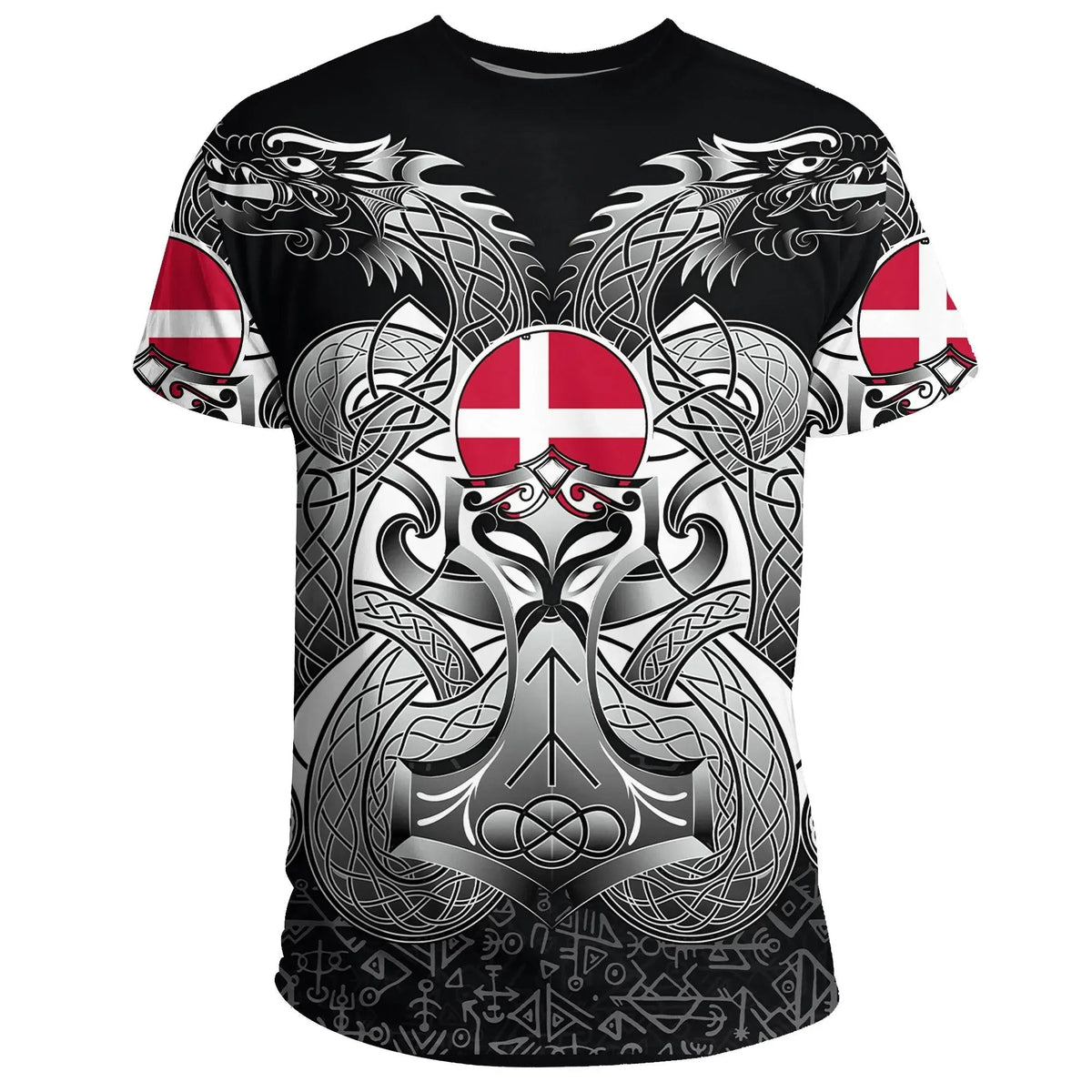 Viking T Shirt Denmark Mjolnir and Double Dragon RLT13 - Wonder Print Shop