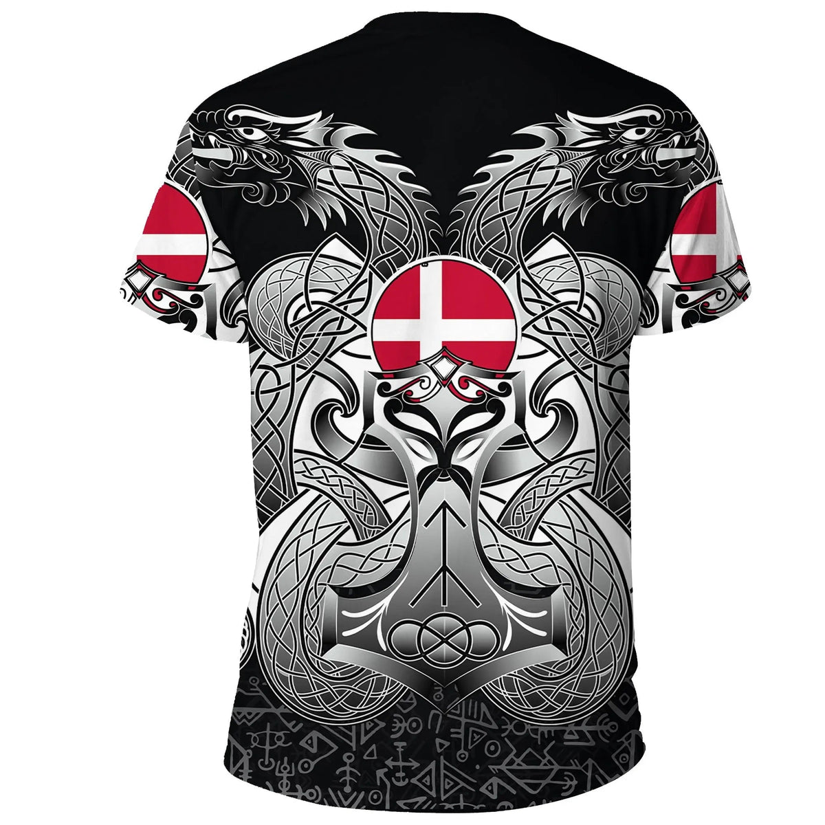 Viking T Shirt Denmark Mjolnir and Double Dragon RLT13 - Wonder Print Shop