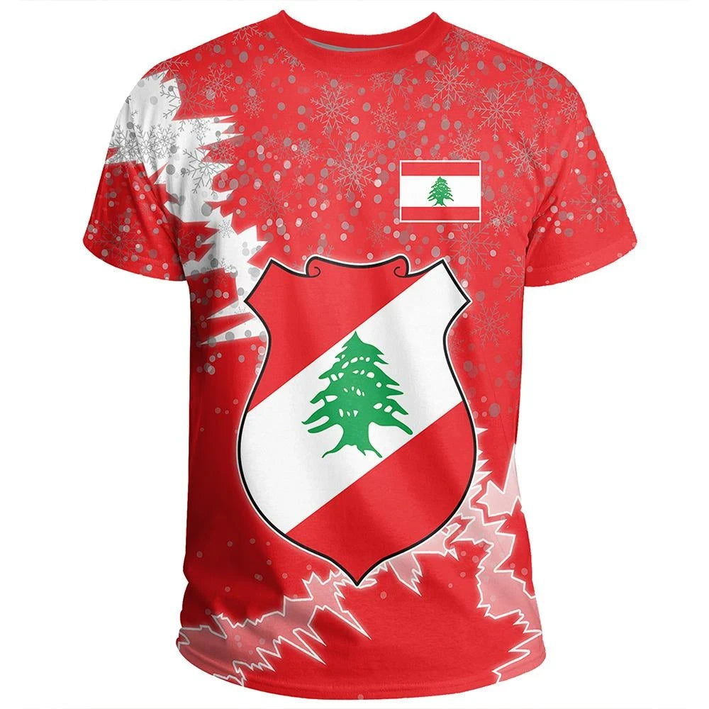 Lebanon Christmas Coat Of Arms T Shirt X Style8 RLT6 - Wonder Print Shop