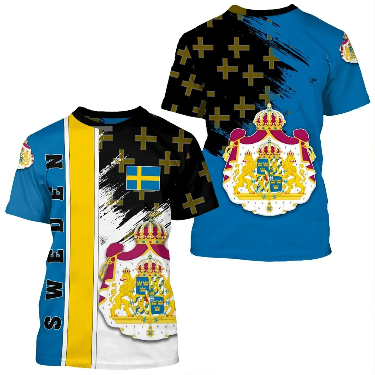 Sweden Coat Of Arms T Shirt Flag Style RLT7 - Wonder Print Shop