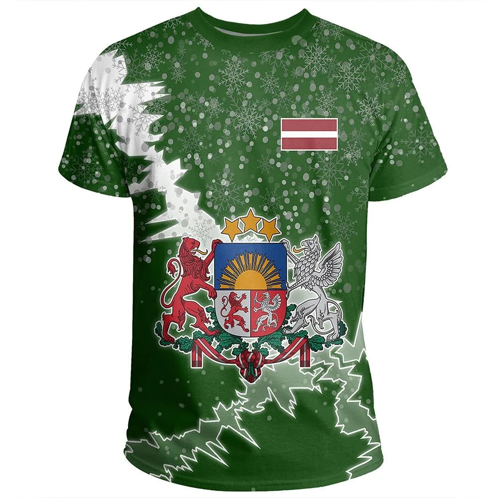 Latvia Christmas Coat Of Arms T Shirt X Style8 RLT6 - Wonder Print Shop
