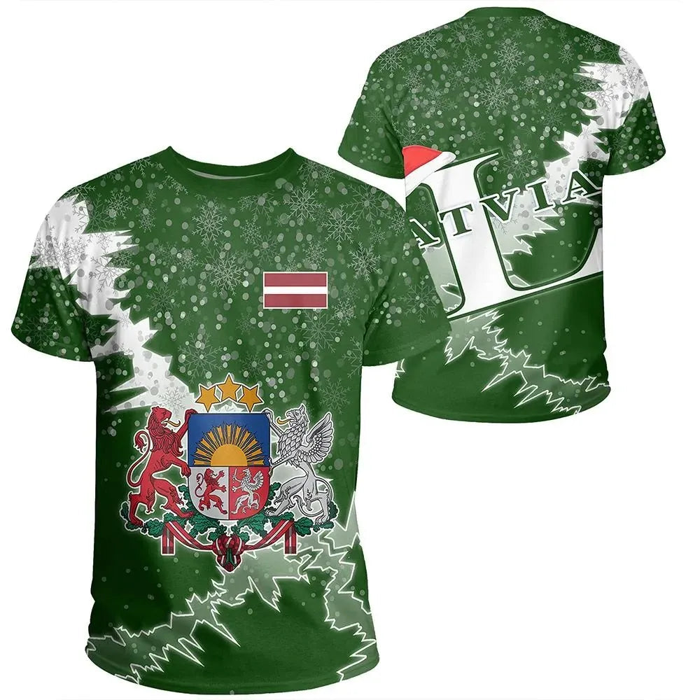 Latvia Christmas Coat Of Arms T Shirt X Style8 RLT6 - Wonder Print Shop