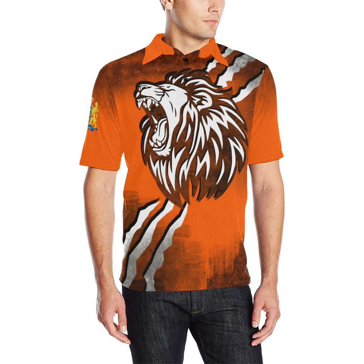 Netherlands Polo Shirt Lion Attack RLT7 - Wonder Print Shop