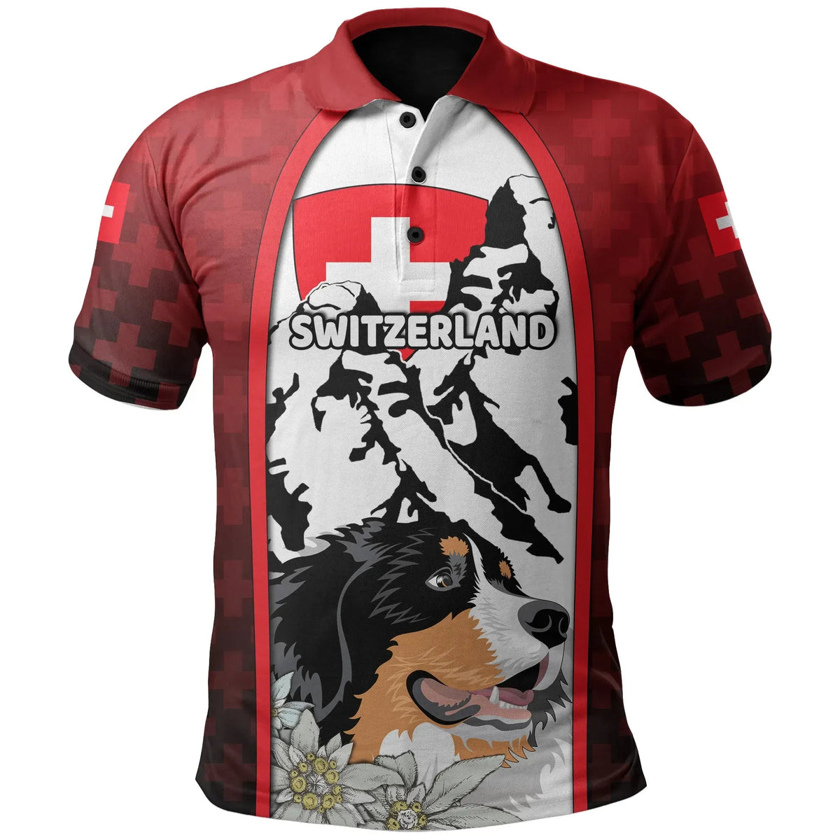 Switzerland Polo Shirt Coat Of Arms and Bernese Mountain Dog RLT13 - Wonder Print Shop