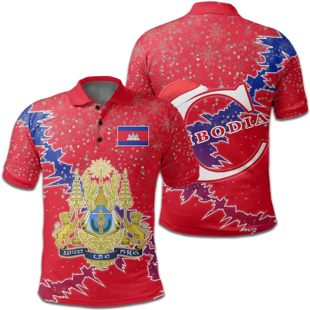 Cambodia Polo Shirt Christmas Coat Of Arms X Style RLT7 - Wonder Print Shop