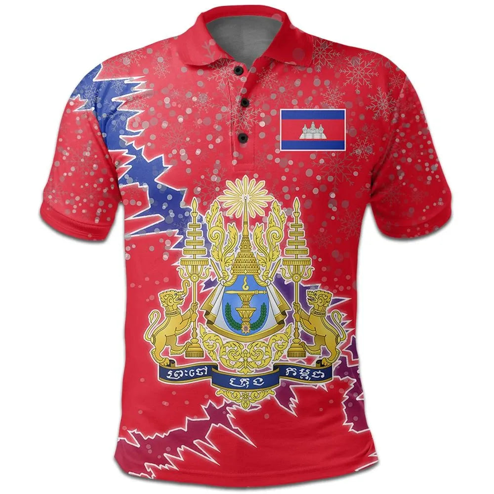 Cambodia Polo Shirt Christmas Coat Of Arms X Style RLT7 - Wonder Print Shop