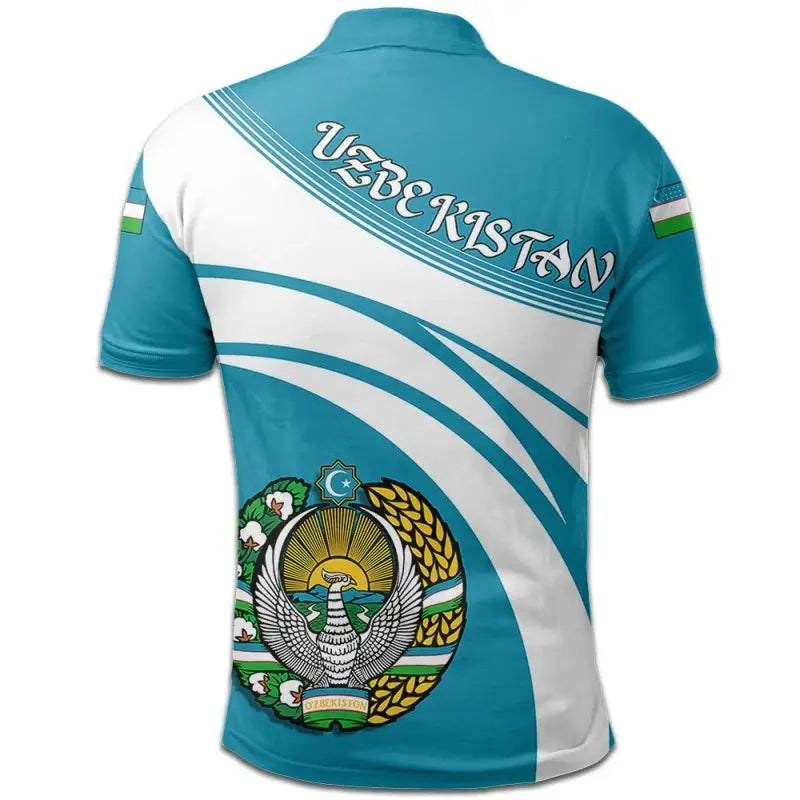 Uzbekistan Polo Shirt Coat Of Arms Cricket Style RLT12 - Wonder Print Shop
