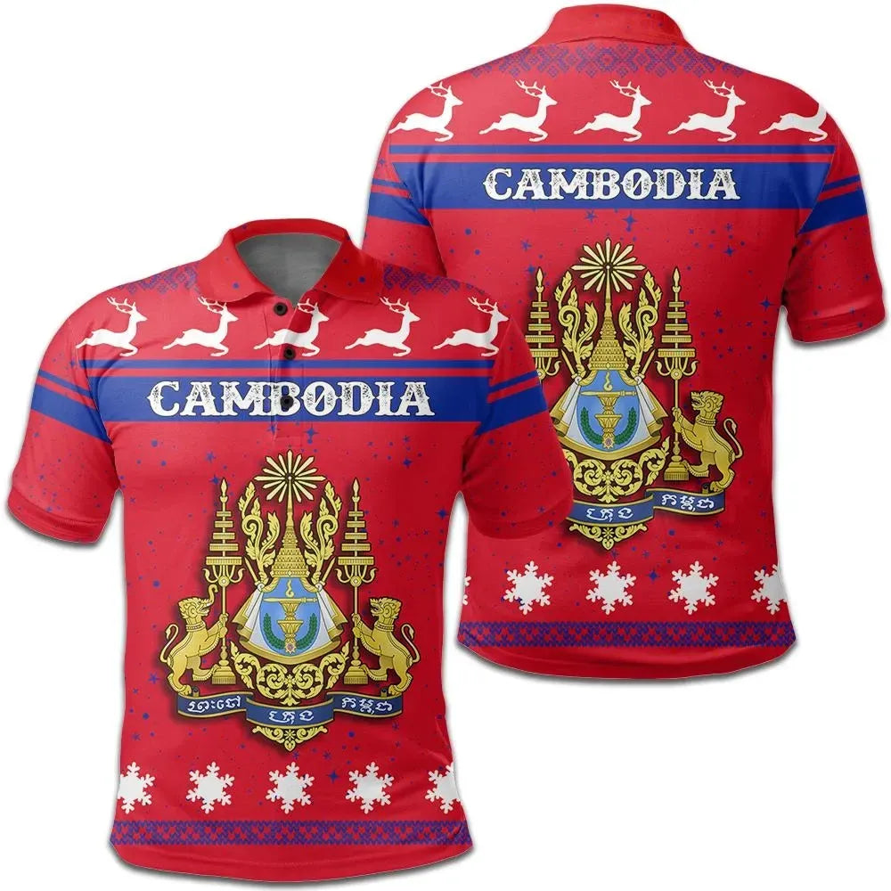 Christmas Cambodia Polo Shirt Coat Of Arms RLT7 - Wonder Print Shop