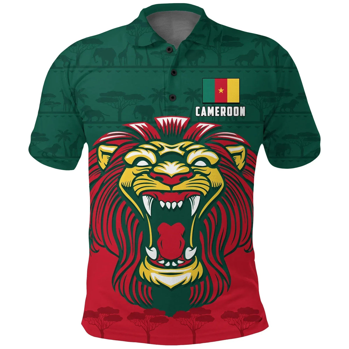 Cameroon Polo Shirt Lion Green RLT7 - Wonder Print Shop