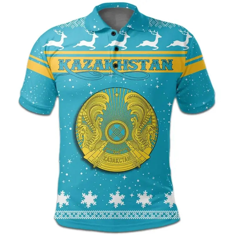 Christmas Kazakhstan Polo Shirt Coat Of Arms RLT8 - Wonder Print Shop