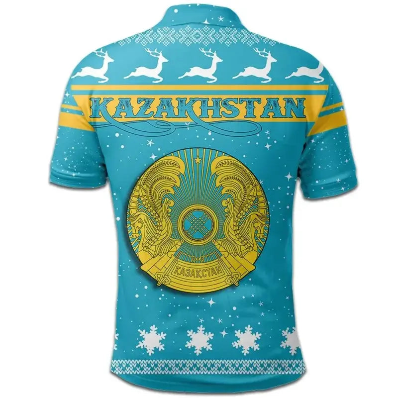 Christmas Kazakhstan Polo Shirt Coat Of Arms RLT8 - Wonder Print Shop