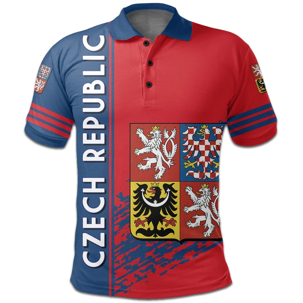Czech Republic Coat Ofrms Polo Shirt Quarter Style RLT13 - Wonder Print Shop