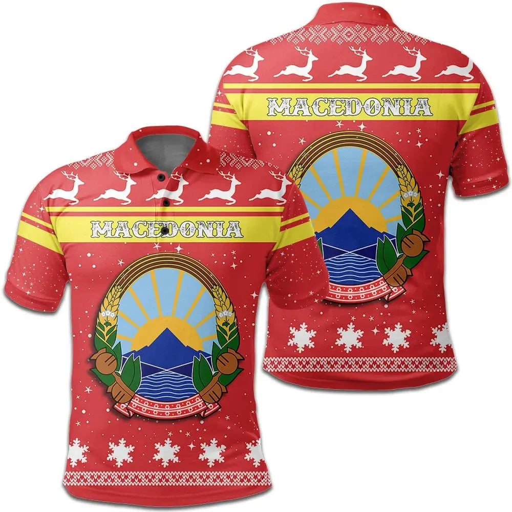 Christmas Macedonia Polo Shirt Coat Of Arms RLT7 - Wonder Print Shop
