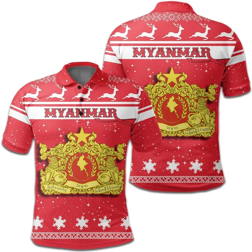 Christmas Myanmar Polo Shirt Coat Of Arms RLT7 - Wonder Print Shop