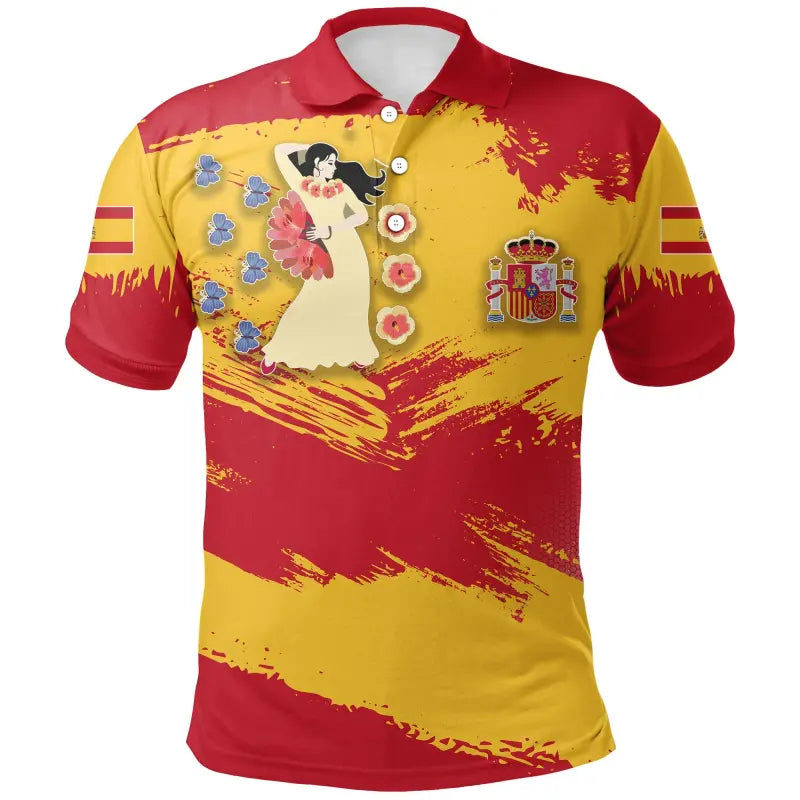 Spain Polo Shirt Spain Flag Brush RLT12 - Wonder Print Shop