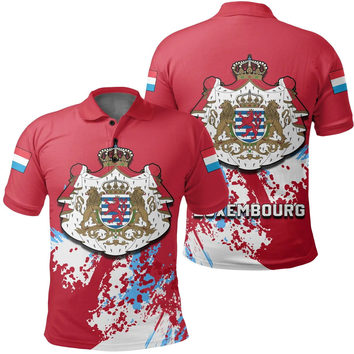 Luxembourg Polo Shirt Coat Of Arms Spaint Style RLT6 - Wonder Print Shop