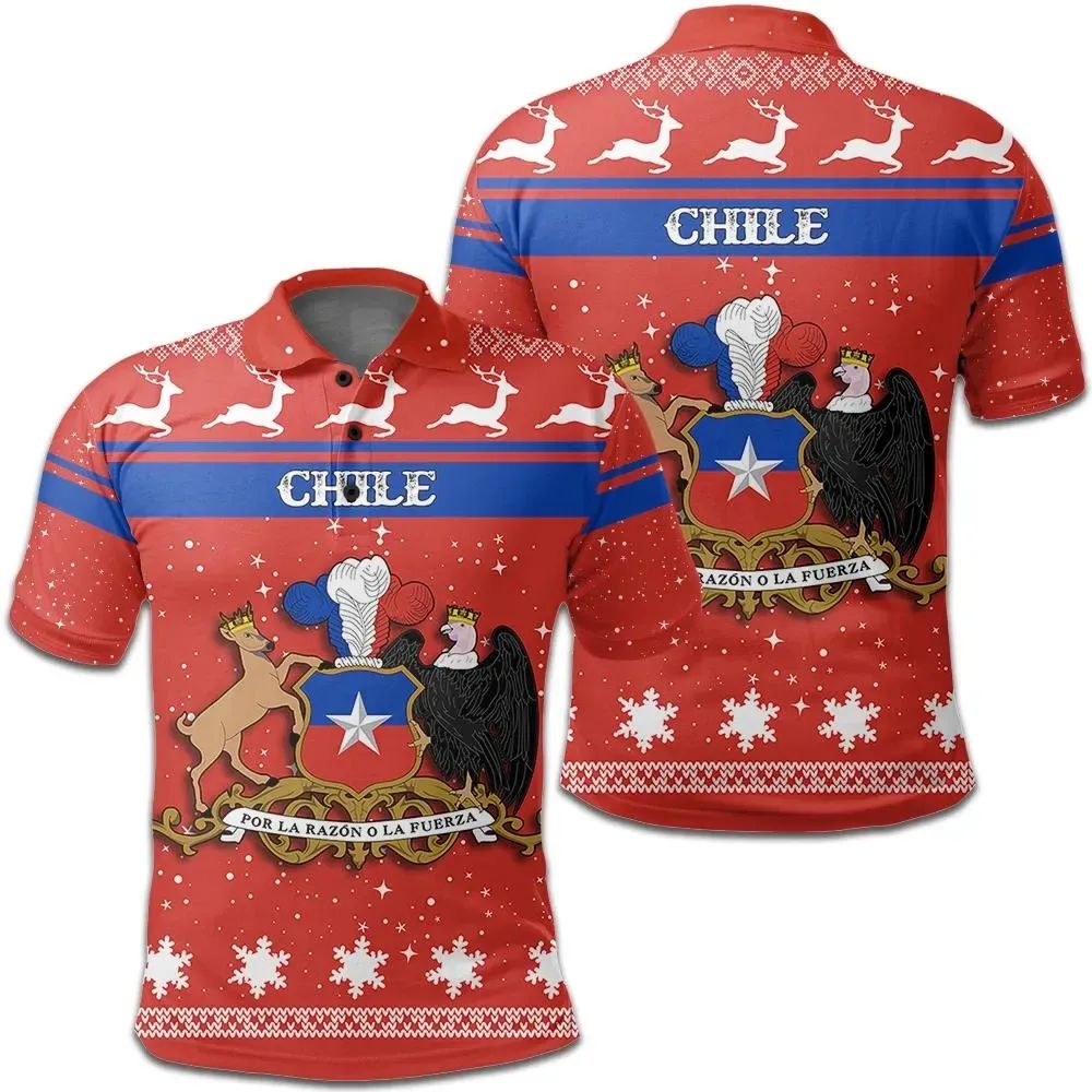 Christmas Chile Polo Shirt Coat Of Arms RLT7 - Wonder Print Shop
