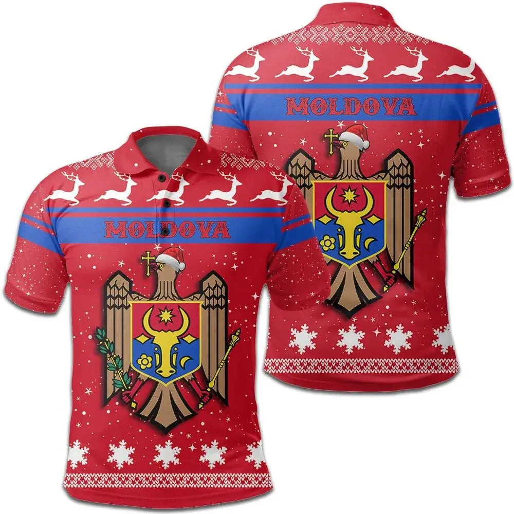 Christmas Moldova Polo Shirt Coat Of Arms JW9 RLT13 - Wonder Print Shop