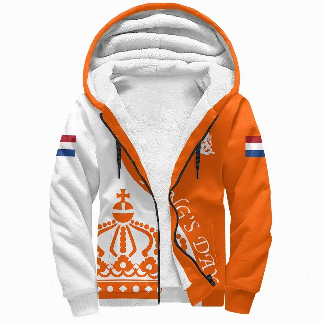 Netherlands Sherpa Hoodie King Day Crown RLT7 - Wonder Print Shop