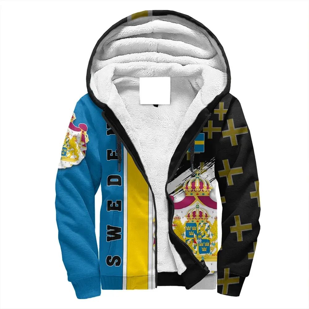 Sweden Coat Of Arms Sherpa Hoodie Flag Style RLT7 - Wonder Print Shop