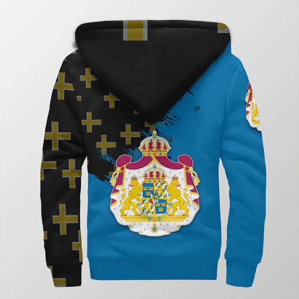 Sweden Coat Of Arms Sherpa Hoodie Flag Style RLT7 - Wonder Print Shop