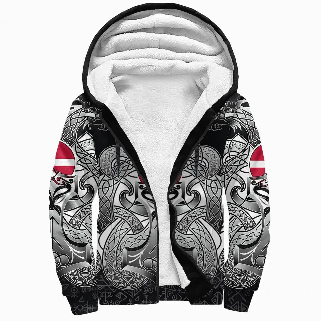 Viking Sherpa Hoodie - Denmark Mjolnir and Double Dragon RLT13 - Wonder Print Shop