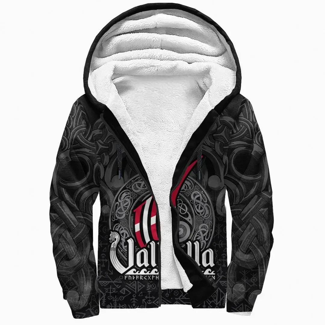 (Custom) Wonder Print Shop Sherpa Hoodie - Denmark Odin and Drakkar RLT13 - Wonder Print Shop