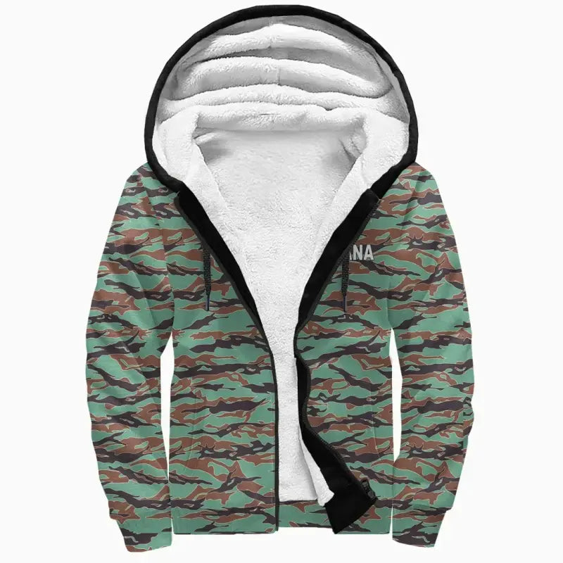 Army Guyana Tiger Stripe Camouflage Seamless Flag And Coat Of Arms Sherpa Hoodie RLT8 - Wonder Print Shop