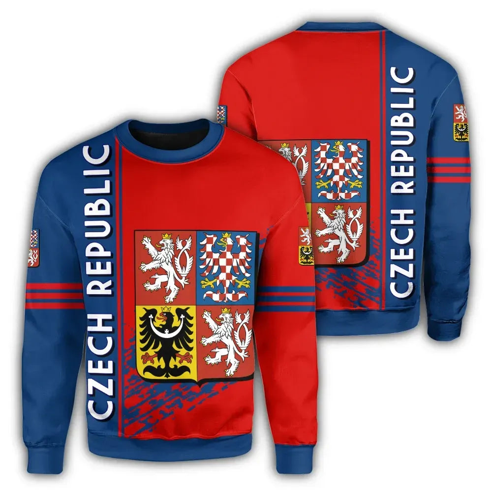 Czech Republic Coat Ofrms Sweatshirt Quarter Style RLT13 - Wonder Print Shop