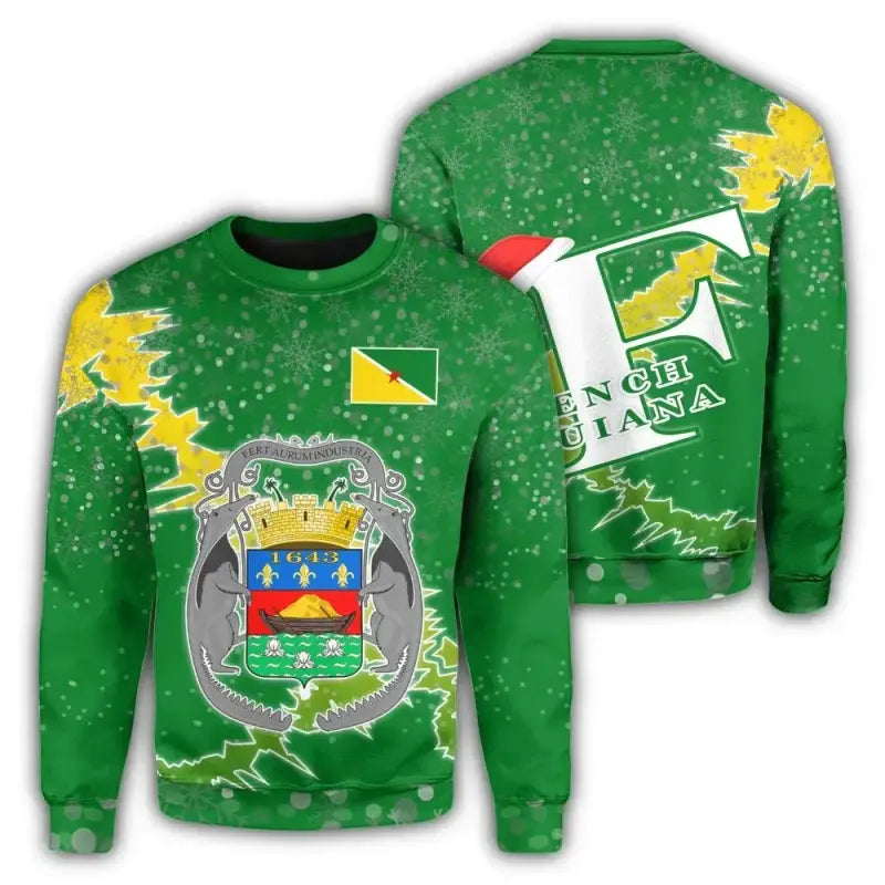 French Guiana Christmas Coat Of Arms Sweatshirt X Style RLT8 - Wonder Print Shop