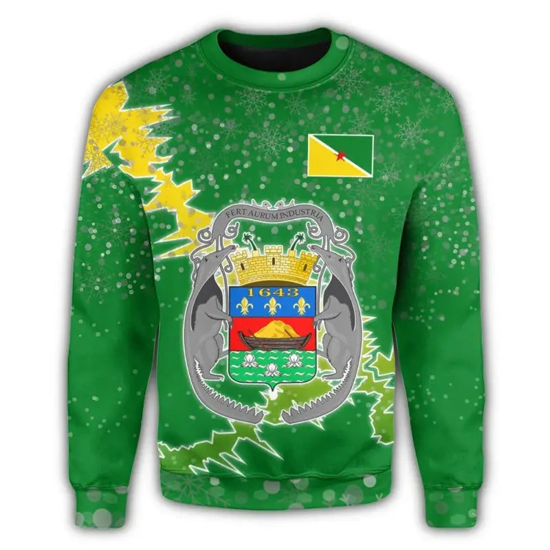 French Guiana Christmas Coat Of Arms Sweatshirt X Style RLT8 - Wonder Print Shop