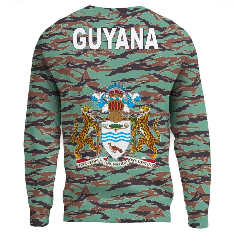 Army Guyana Tiger Stripe Camouflage Seamless Flag And Coat Of Arms Sweatshirt RLT8 - Wonder Print Shop