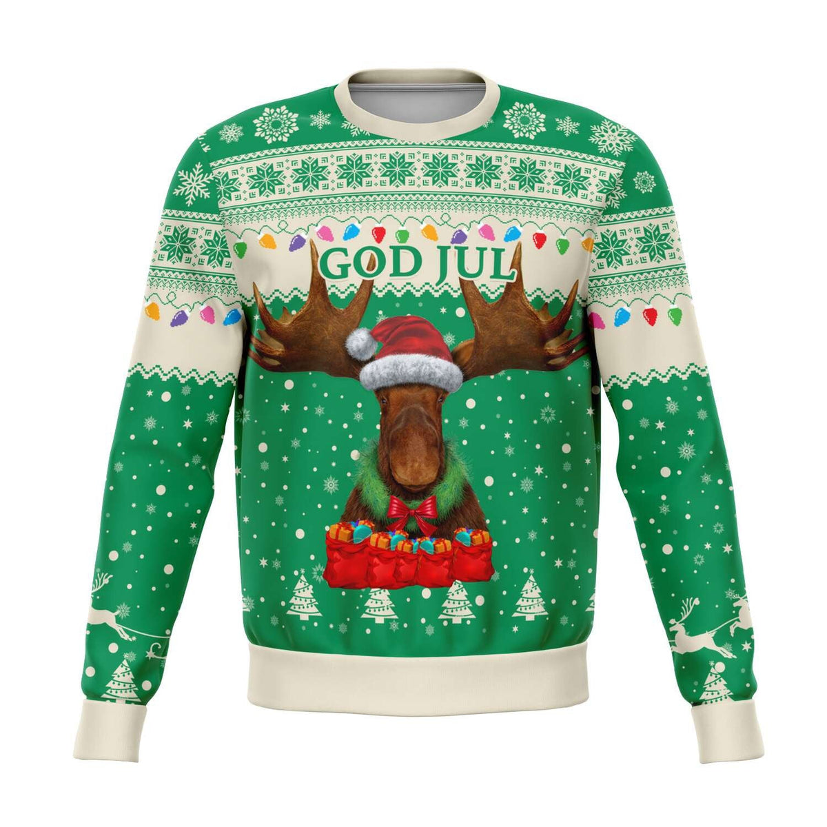 Sweden Christmas Sweatshirt Moose Green RLT7 - Wonder Print Shop