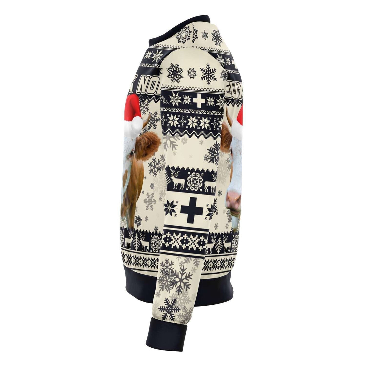 Switzerland Christmas Sweatshirt Swiss Cow Beige Navy RLT13 - Wonder Print Shop