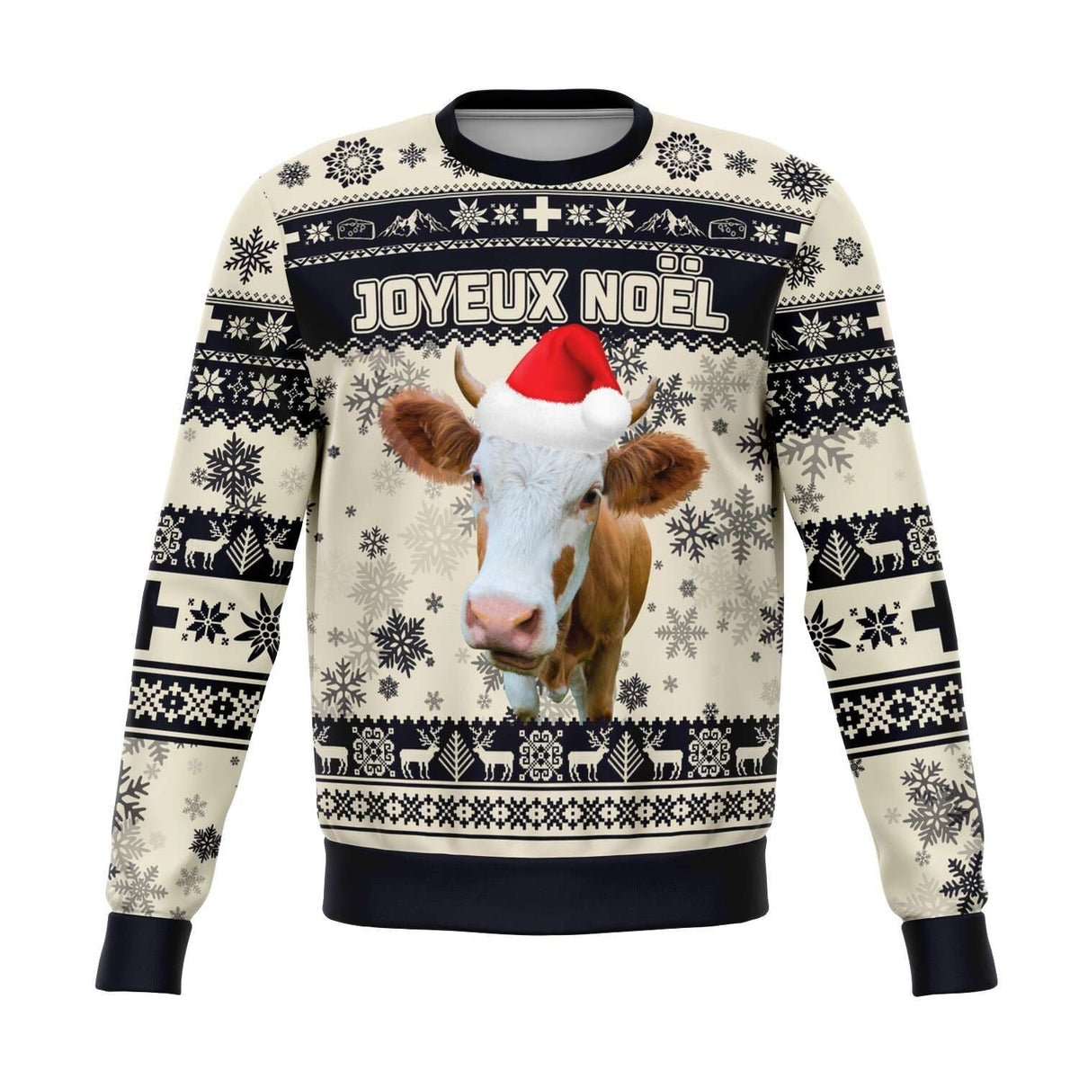 Switzerland Christmas Sweatshirt Swiss Cow Beige Navy RLT13 - Wonder Print Shop