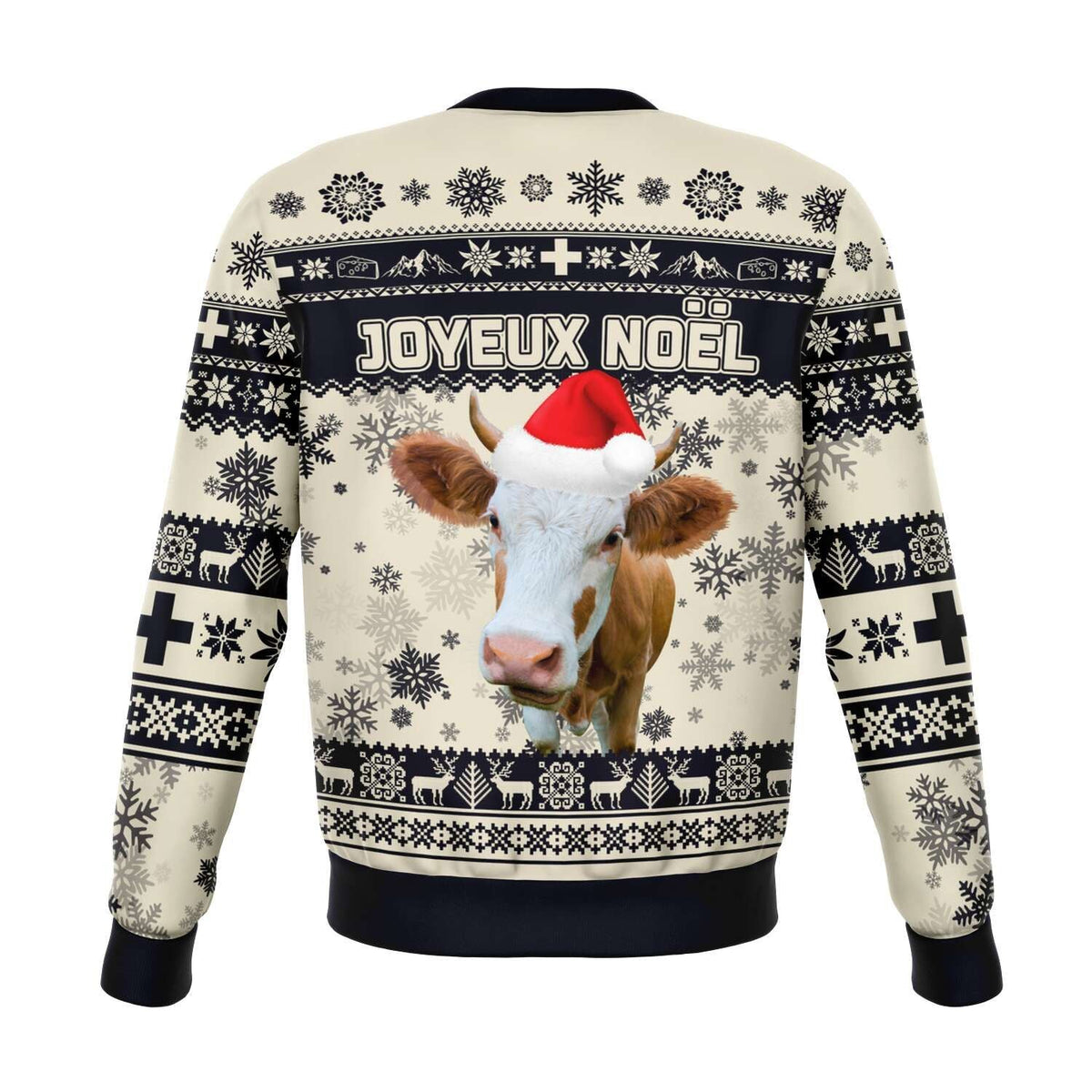 Switzerland Christmas Sweatshirt Swiss Cow Beige Navy RLT13 - Wonder Print Shop