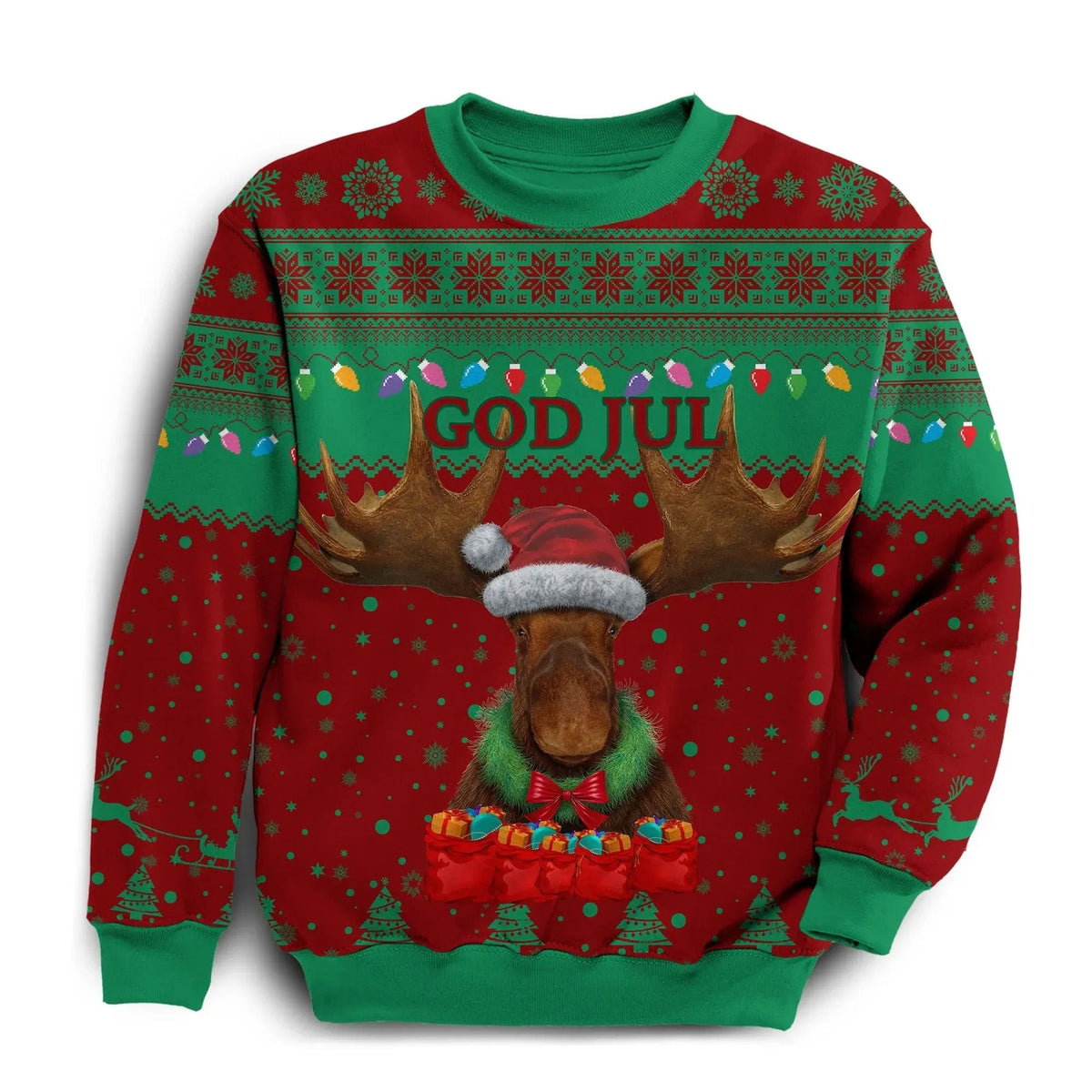 Sweden Christmas Sweatshirt Moose Red Green RLT7 - Wonder Print Shop