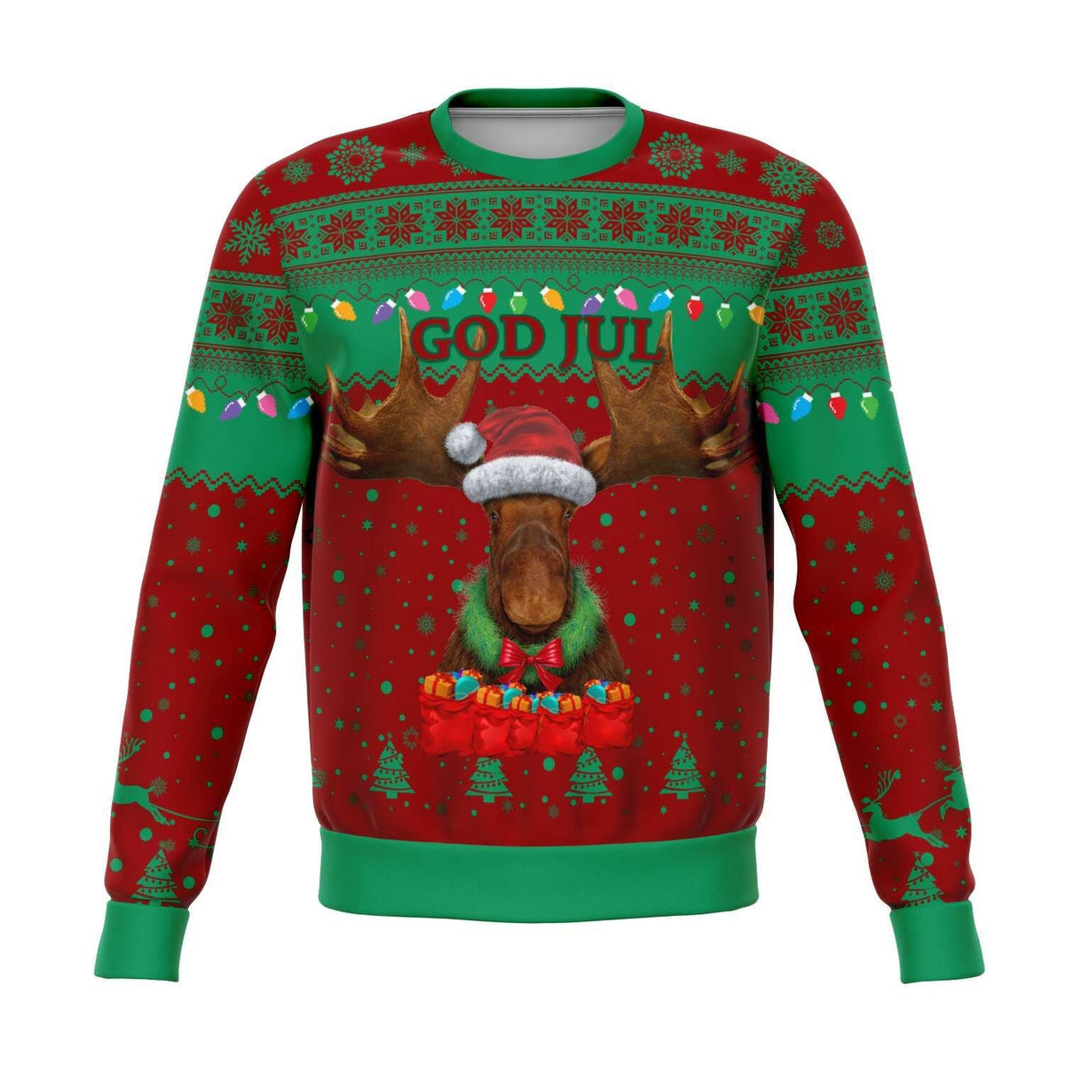 Sweden Christmas Sweatshirt Moose Red Green RLT7 - Wonder Print Shop