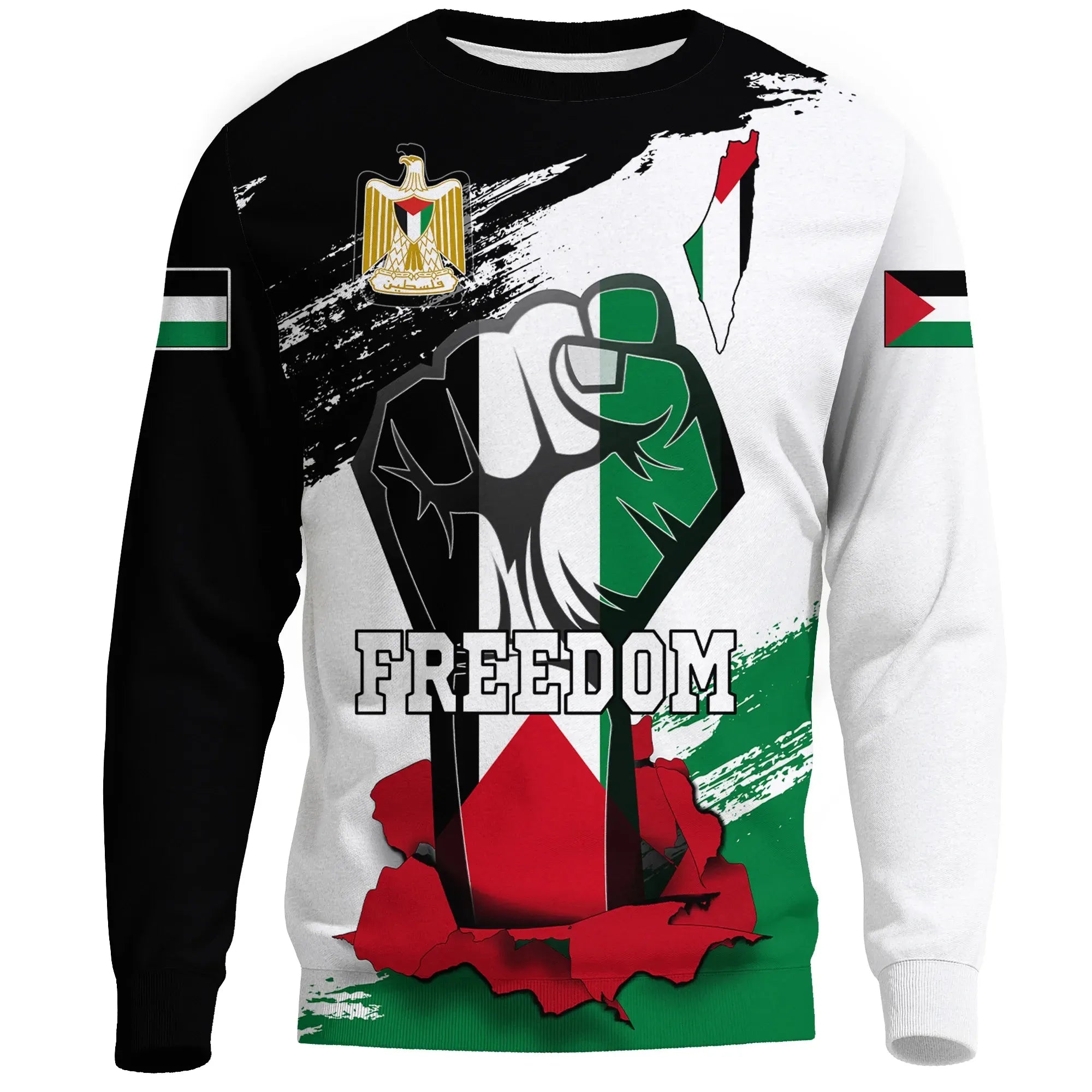 Palestine Freedom Sweatshirts Flag and Map RLT13 - Wonder Print Shop