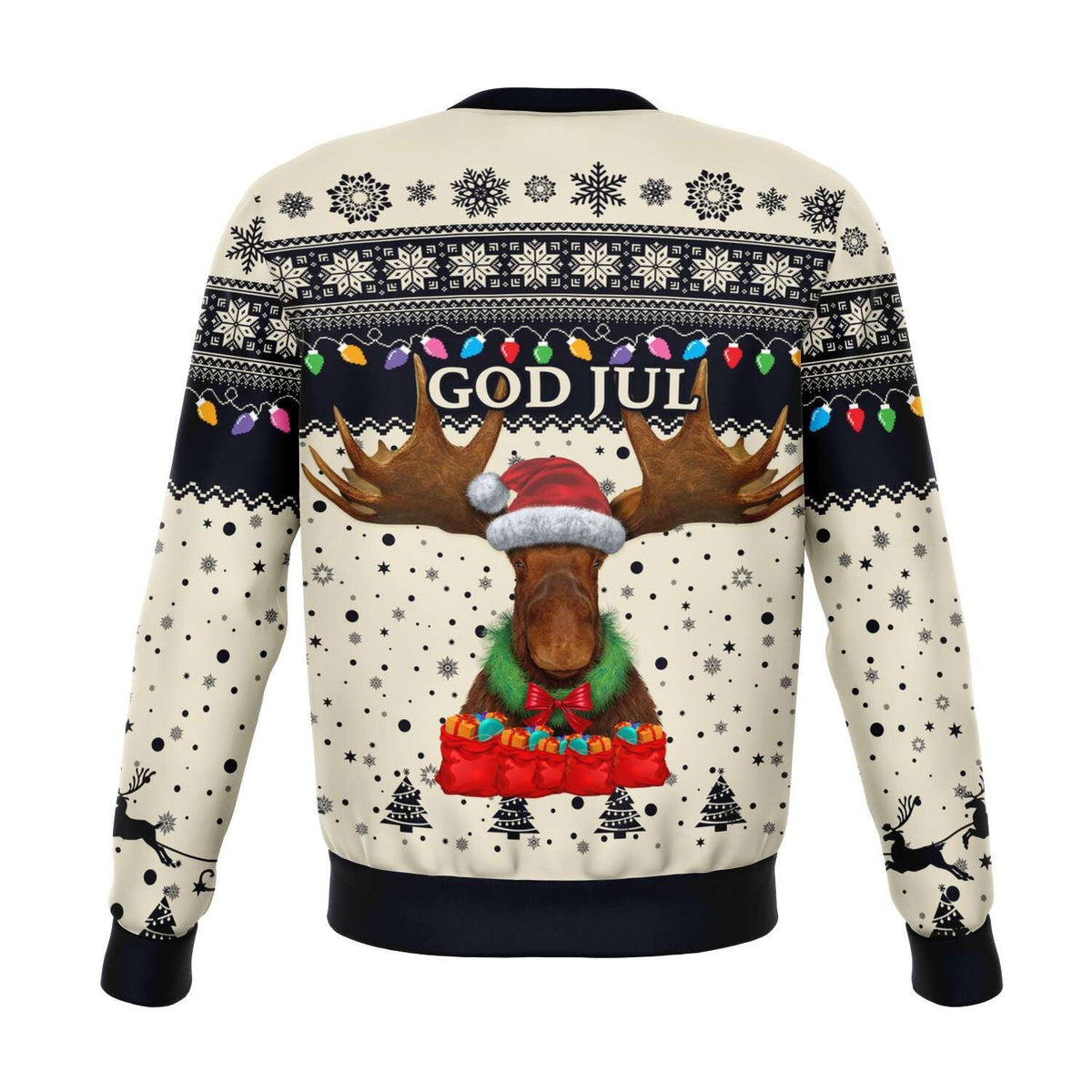 Sweden Christmas Sweatshirt Moose Beige Navy RLT7 - Wonder Print Shop