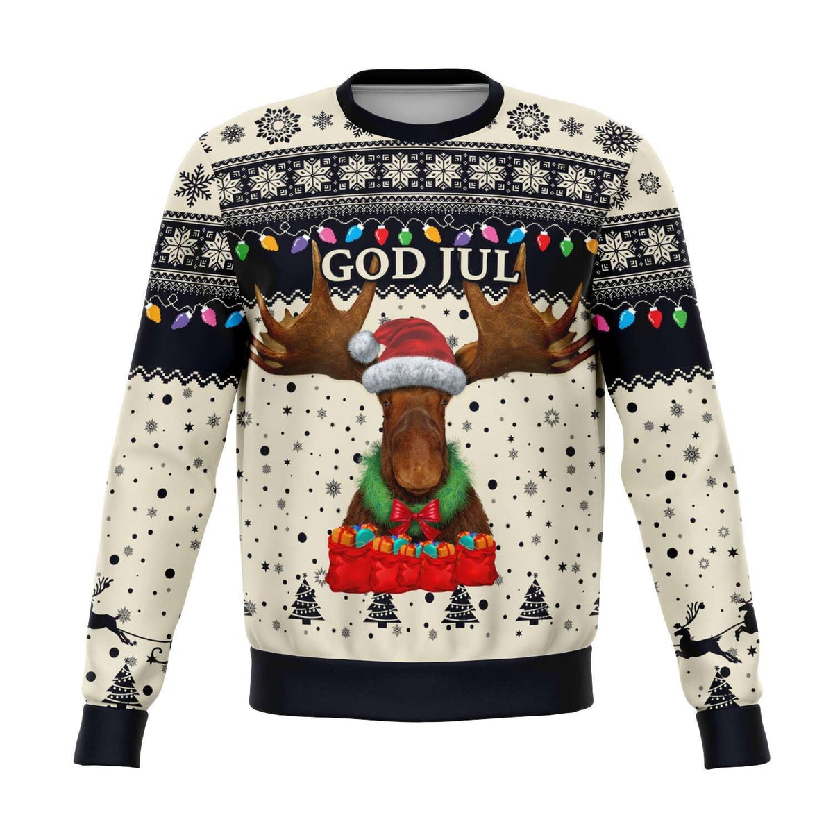 Sweden Christmas Sweatshirt Moose Beige Navy RLT7 - Wonder Print Shop