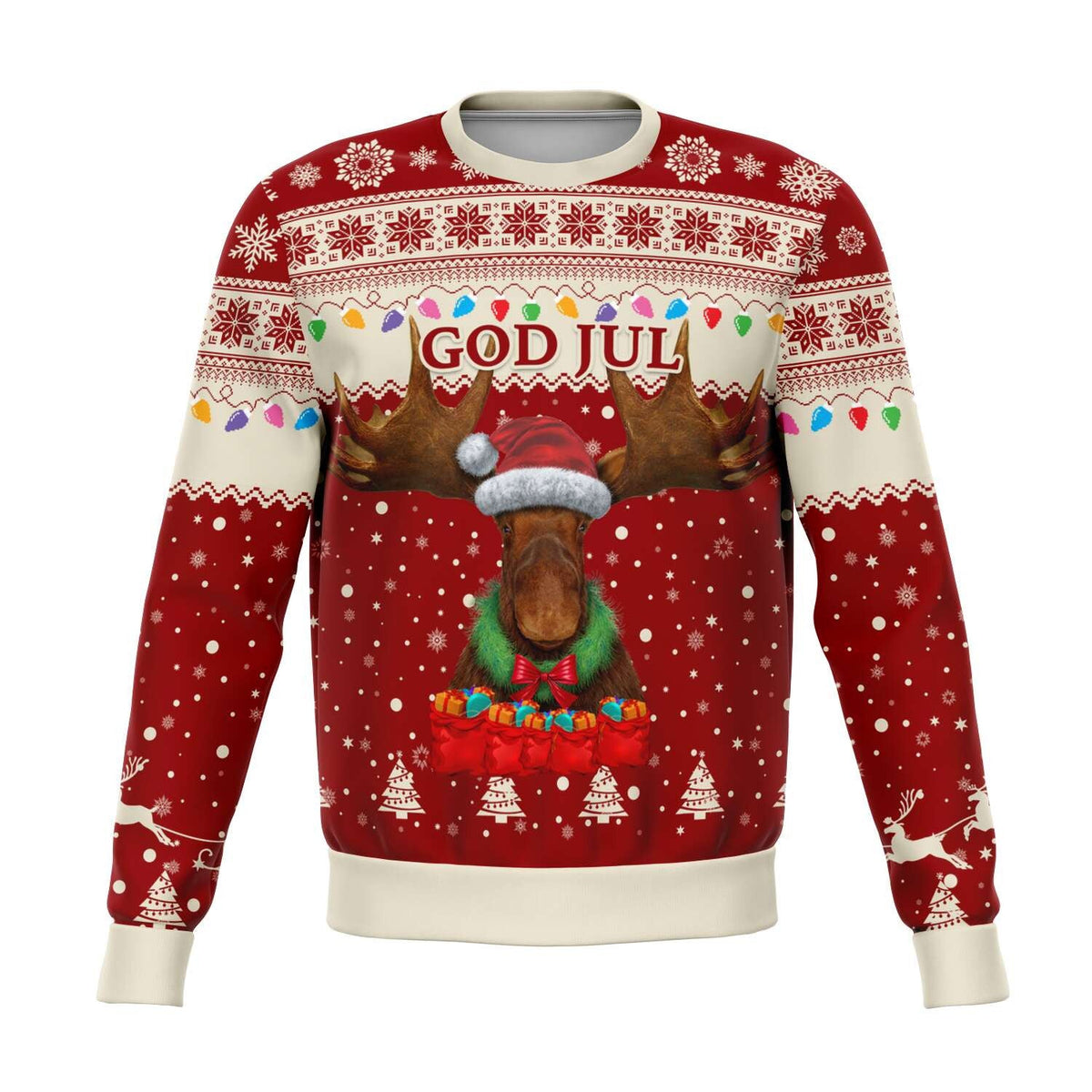 Sweden Christmas Sweatshirt Moose Red RLT7 - Wonder Print Shop