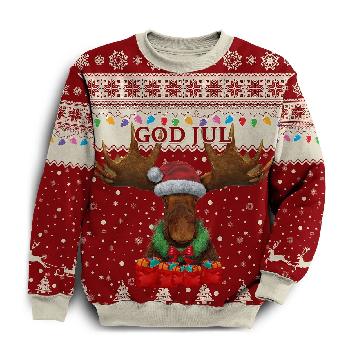 Sweden Christmas Sweatshirt Moose Red RLT7 - Wonder Print Shop