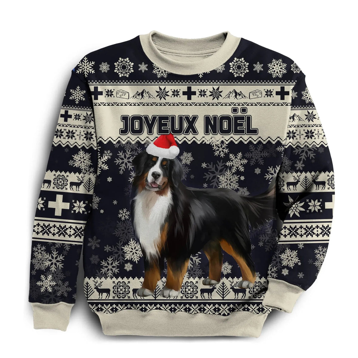 Switzerland Christmas Sweatshirt Bernese Mountain Dog Unique Navy RLT13 - Wonder Print Shop