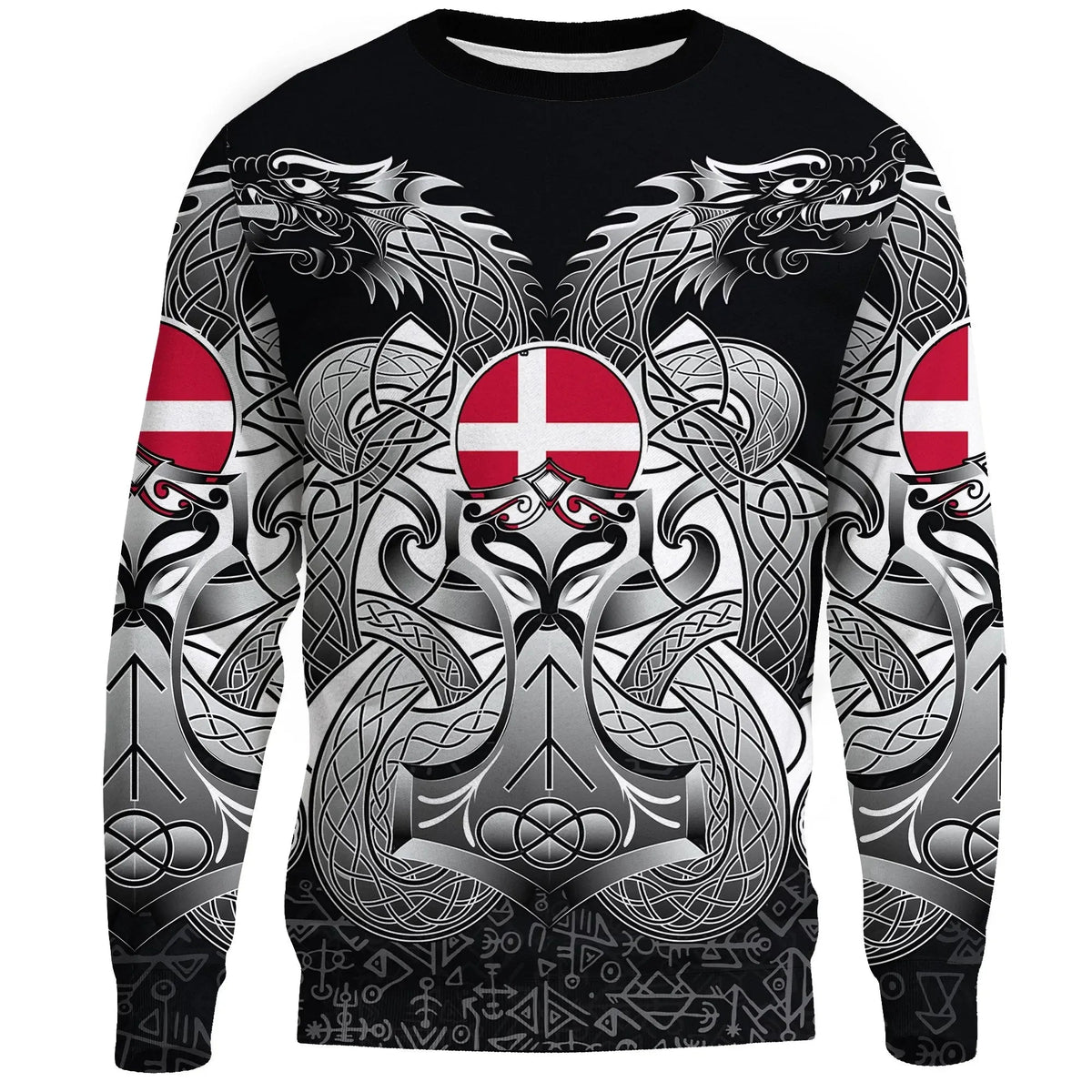 Viking Sweatshirts - Denmark Mjolnir and Double Dragon RLT13 - Wonder Print Shop